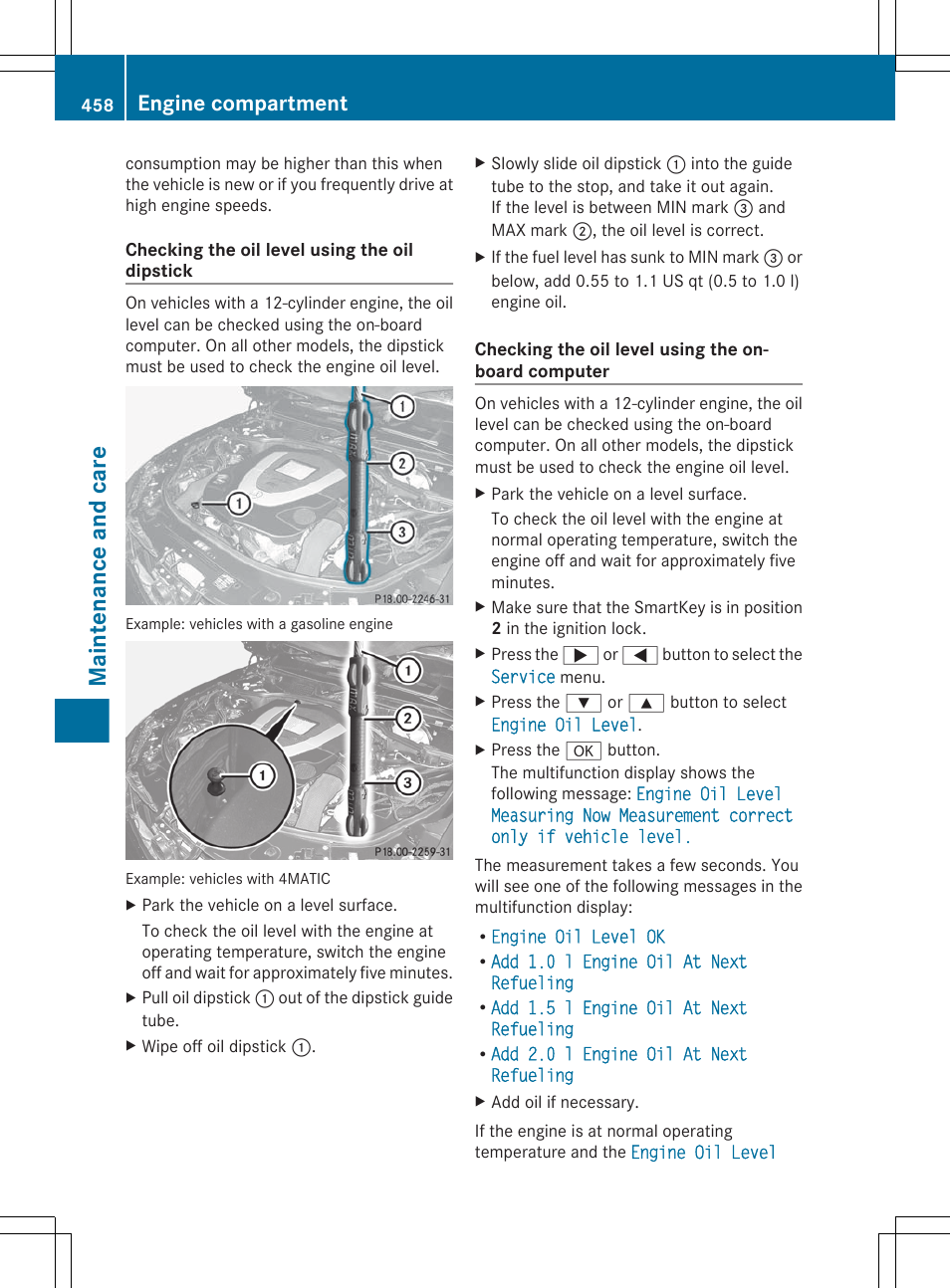 Maintenance and care, Engine compartment | Mercedes-Benz S-Class 2012 User Manual | Page 460 / 536