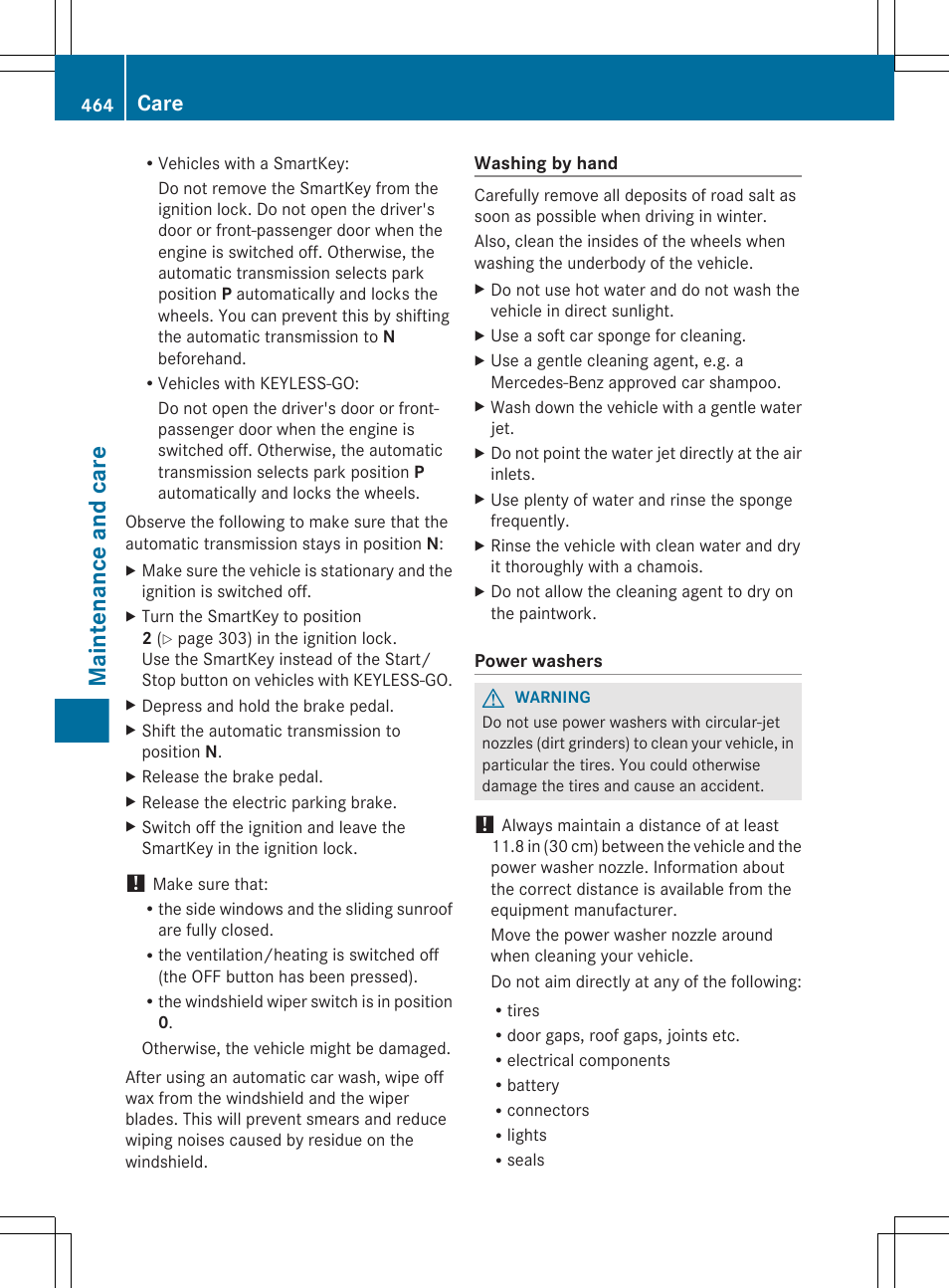 Maintenance and care, Care | Mercedes-Benz S-Class 2012 User Manual | Page 466 / 536