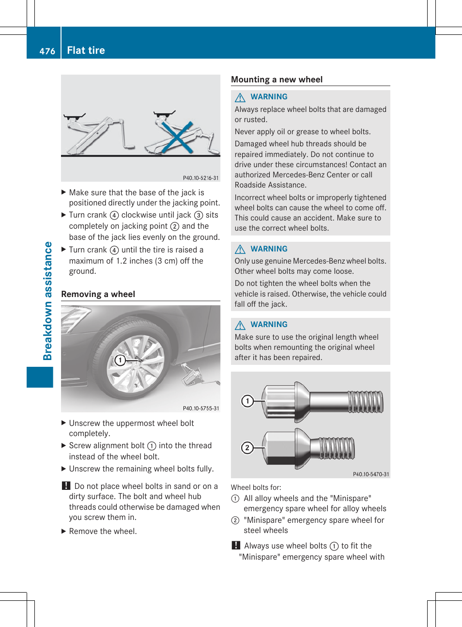 Breakdown assistance, Flat tire | Mercedes-Benz S-Class 2012 User Manual | Page 478 / 536