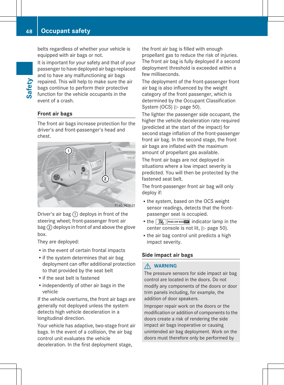 Safety, Occupant safety | Mercedes-Benz S-Class 2012 User Manual | Page 50 / 536