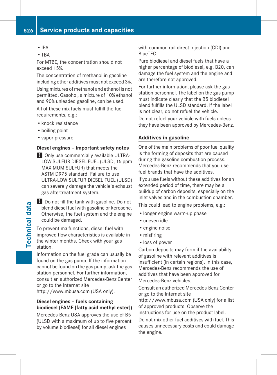 Technical data, Service products and capacities | Mercedes-Benz S-Class 2012 User Manual | Page 528 / 536