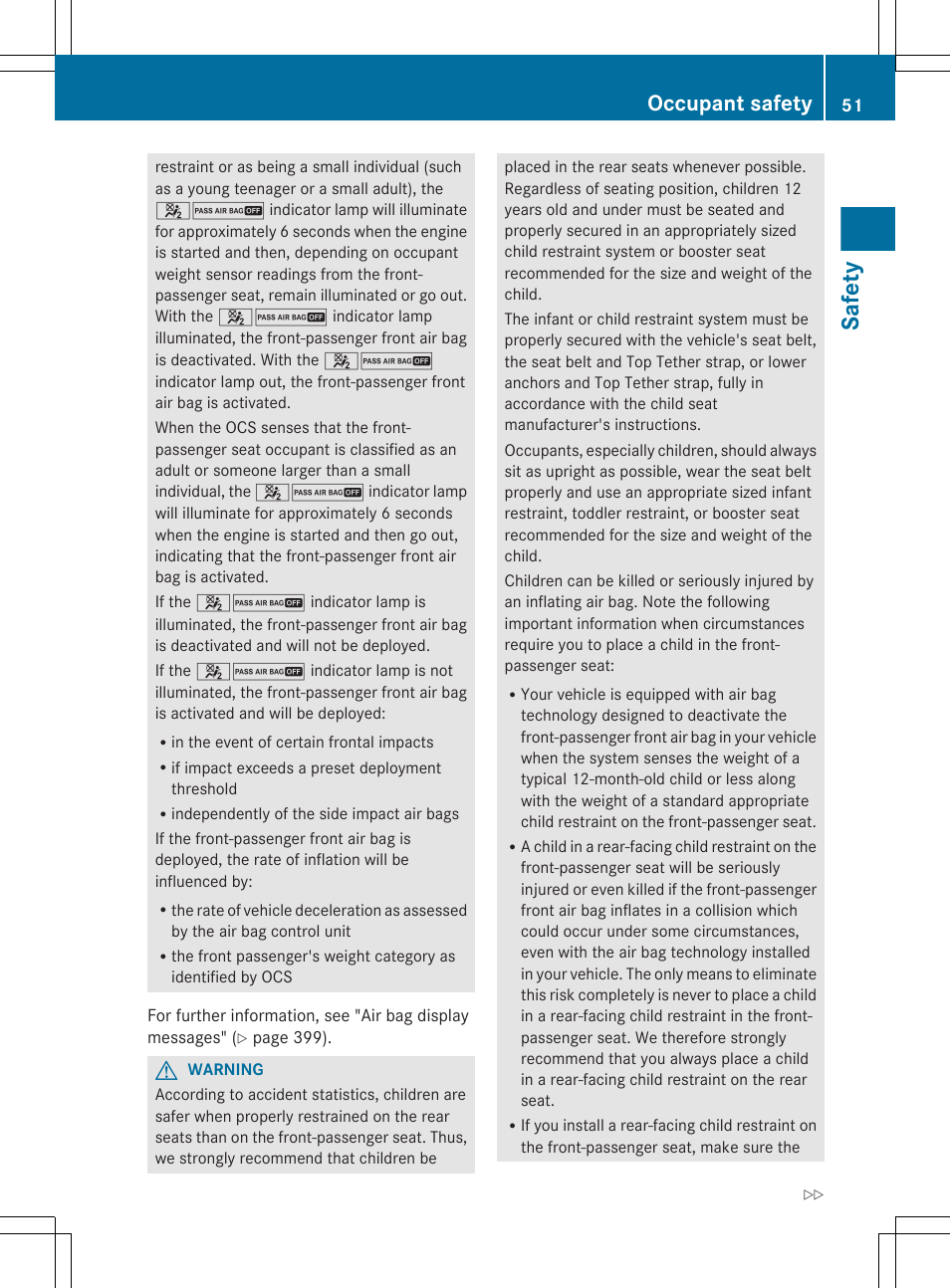 Safety, Occupant safety | Mercedes-Benz S-Class 2012 User Manual | Page 53 / 536