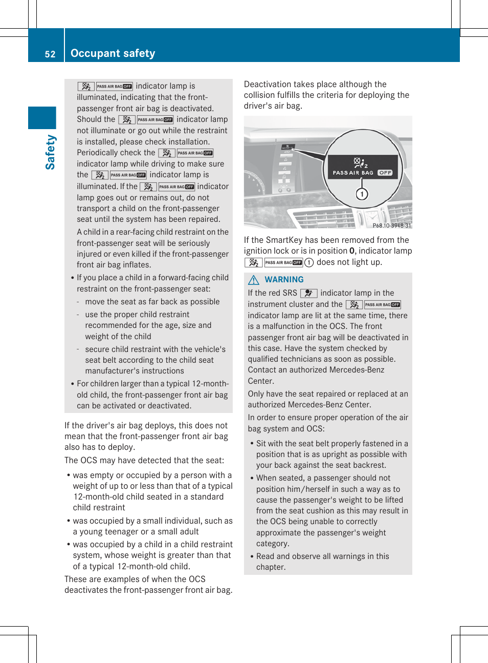 Safety, Occupant safety | Mercedes-Benz S-Class 2012 User Manual | Page 54 / 536