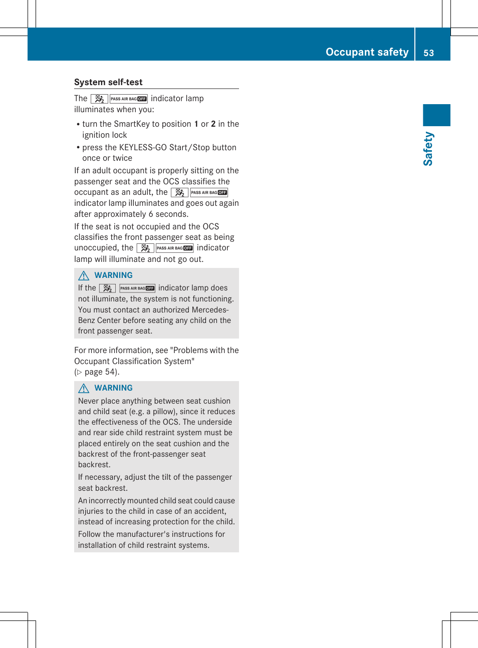 Safety, Occupant safety | Mercedes-Benz S-Class 2012 User Manual | Page 55 / 536