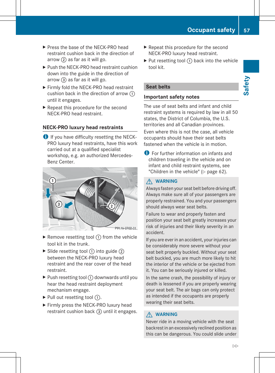 Seat belts, Safety, Occupant safety | Mercedes-Benz S-Class 2012 User Manual | Page 59 / 536