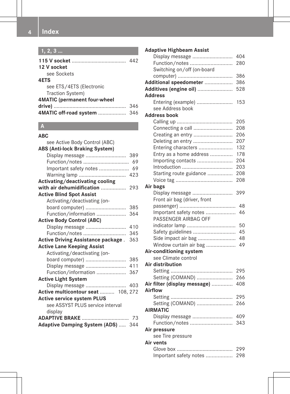 Index | Mercedes-Benz S-Class 2012 User Manual | Page 6 / 536