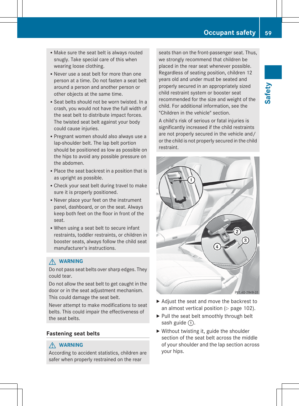 Safety, Occupant safety | Mercedes-Benz S-Class 2012 User Manual | Page 61 / 536