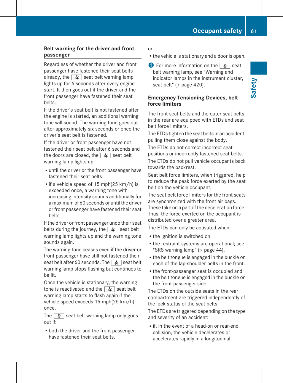 Safety, Occupant safety | Mercedes-Benz S-Class 2012 User Manual | Page 63 / 536