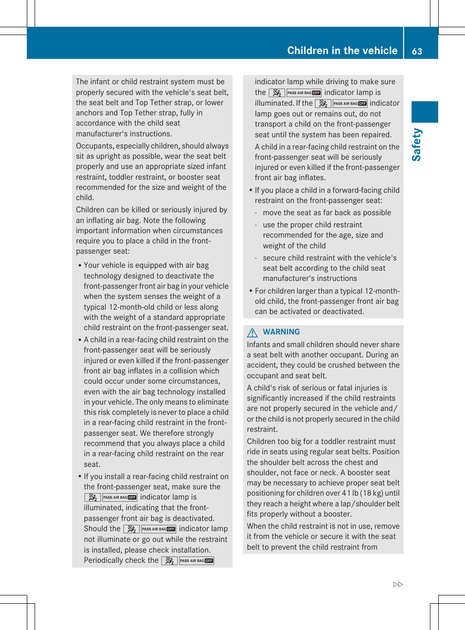 Safety, Children in the vehicle | Mercedes-Benz S-Class 2012 User Manual | Page 65 / 536