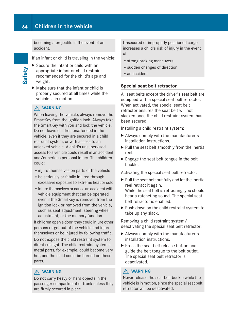 Seat belt retractors, see, Safety, Children in the vehicle | Mercedes-Benz S-Class 2012 User Manual | Page 66 / 536