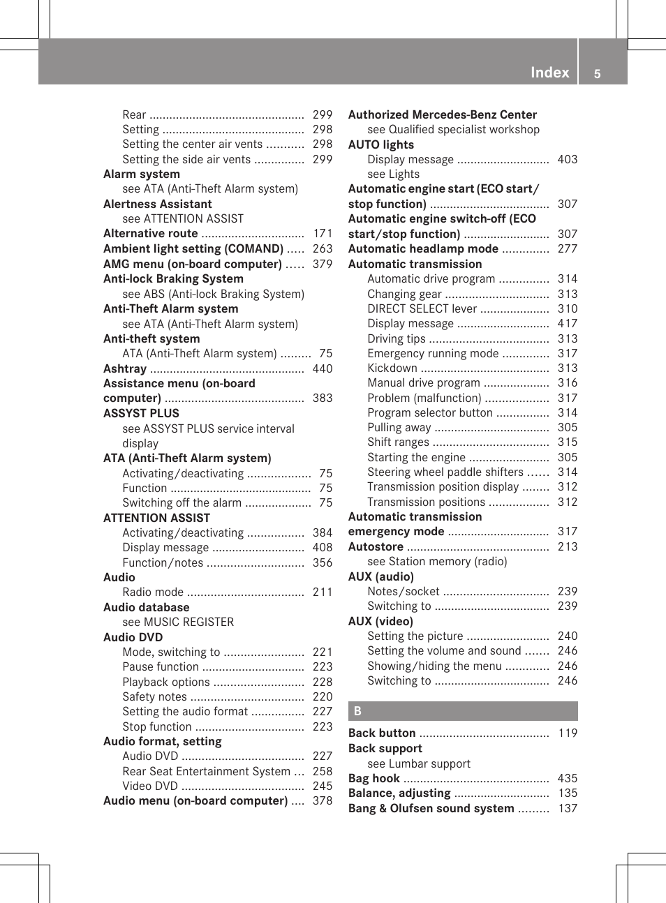 Index | Mercedes-Benz S-Class 2012 User Manual | Page 7 / 536