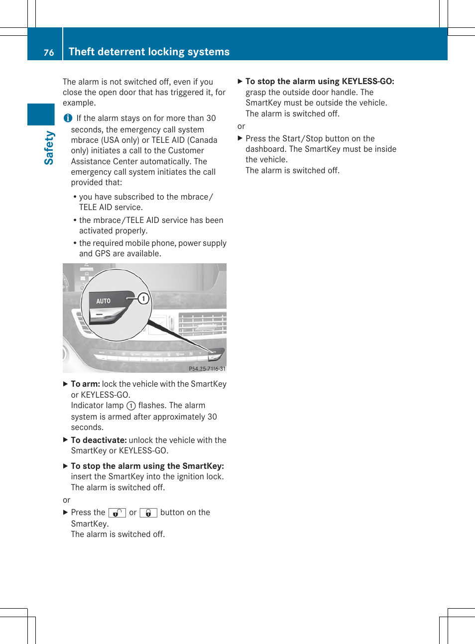 Safety, Theft deterrent locking systems | Mercedes-Benz S-Class 2012 User Manual | Page 78 / 536