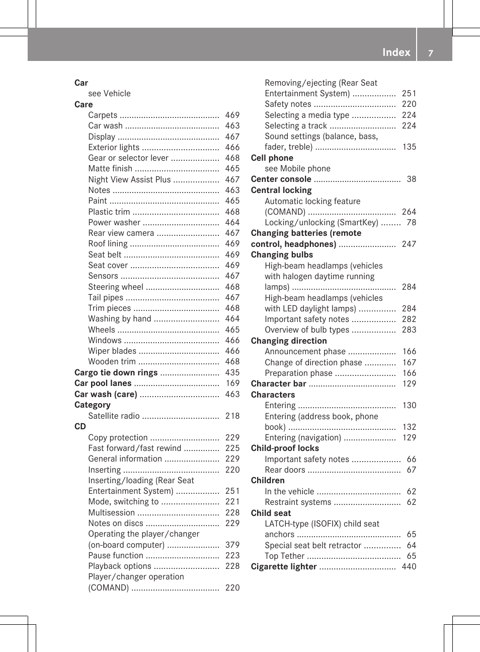 Index | Mercedes-Benz S-Class 2012 User Manual | Page 9 / 536