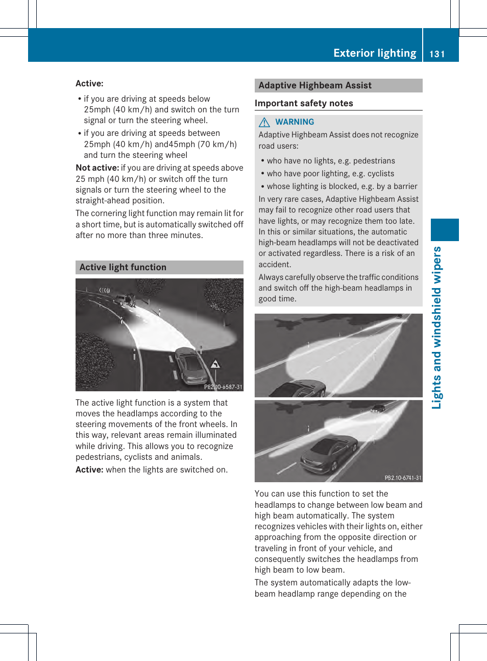 Lights and windshield wipers, Exterior lighting | Mercedes-Benz SL-Class 2013 Owners Manual User Manual | Page 133 / 590
