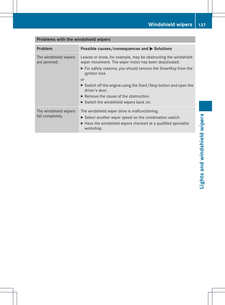 Lights and windshield wipers, Windshield wipers | Mercedes-Benz SL-Class 2013 Owners Manual User Manual | Page 139 / 590