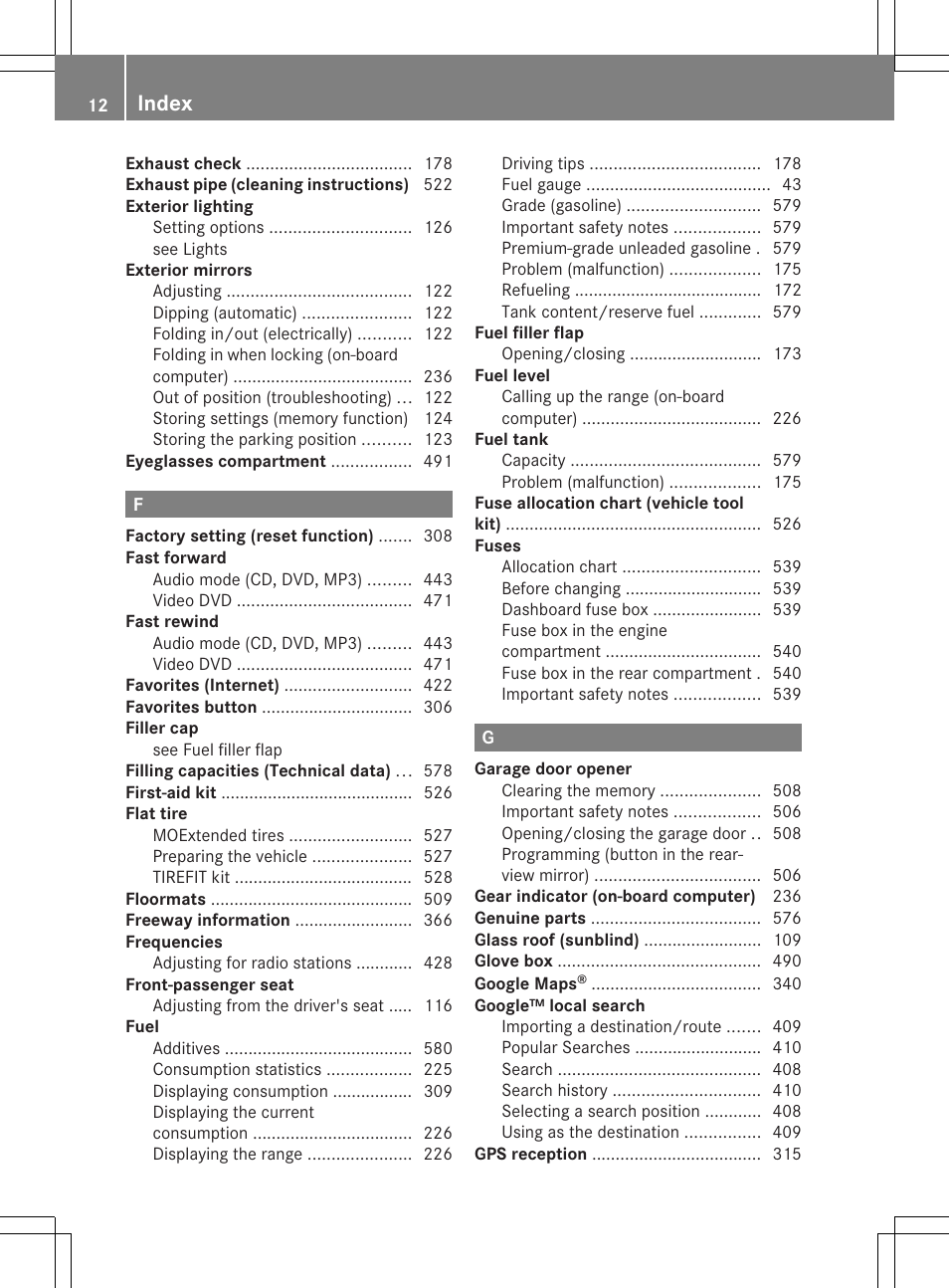 Index | Mercedes-Benz SL-Class 2013 Owners Manual User Manual | Page 14 / 590