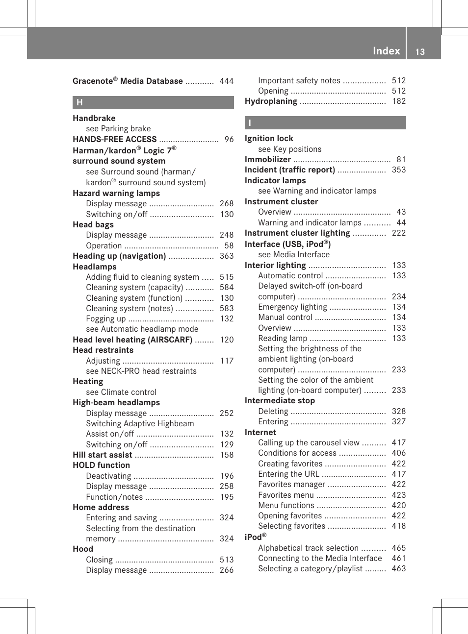 Index | Mercedes-Benz SL-Class 2013 Owners Manual User Manual | Page 15 / 590