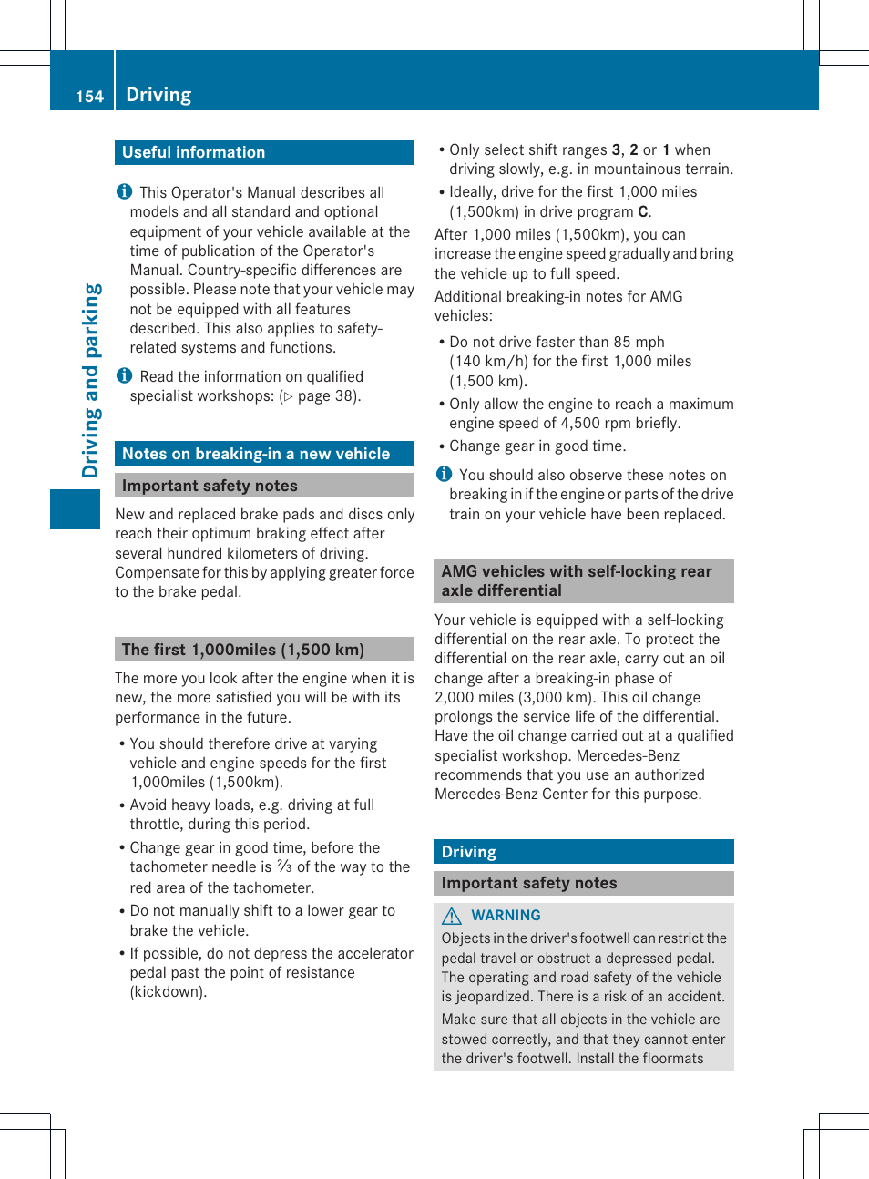 Driving and parking, Driving | Mercedes-Benz SL-Class 2013 Owners Manual User Manual | Page 156 / 590