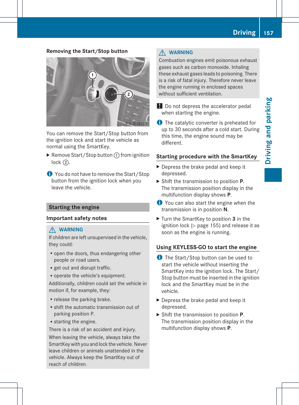 Driving and parking, Driving | Mercedes-Benz SL-Class 2013 Owners Manual User Manual | Page 159 / 590
