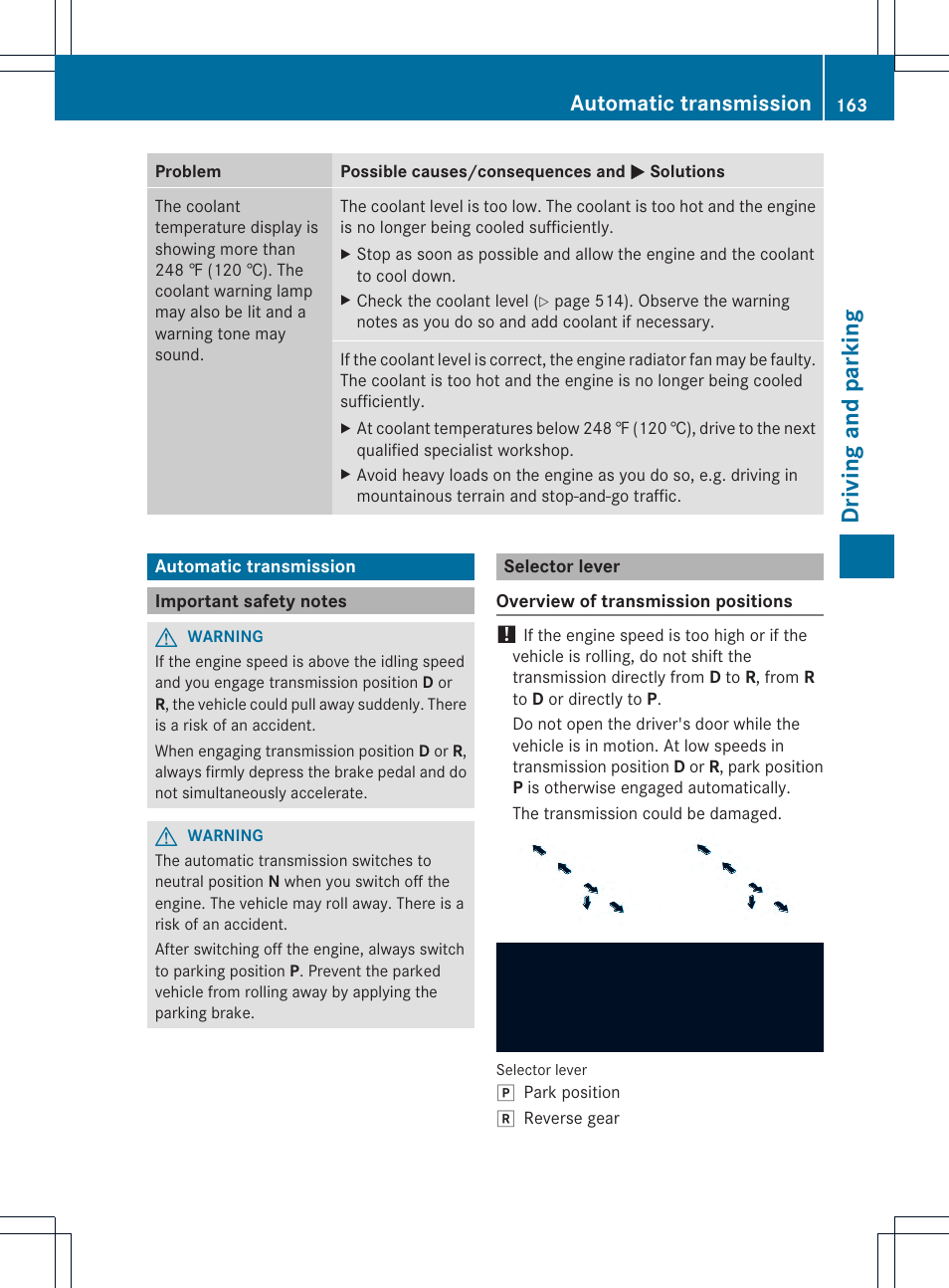 Driving and parking, Automatic transmission | Mercedes-Benz SL-Class 2013 Owners Manual User Manual | Page 165 / 590