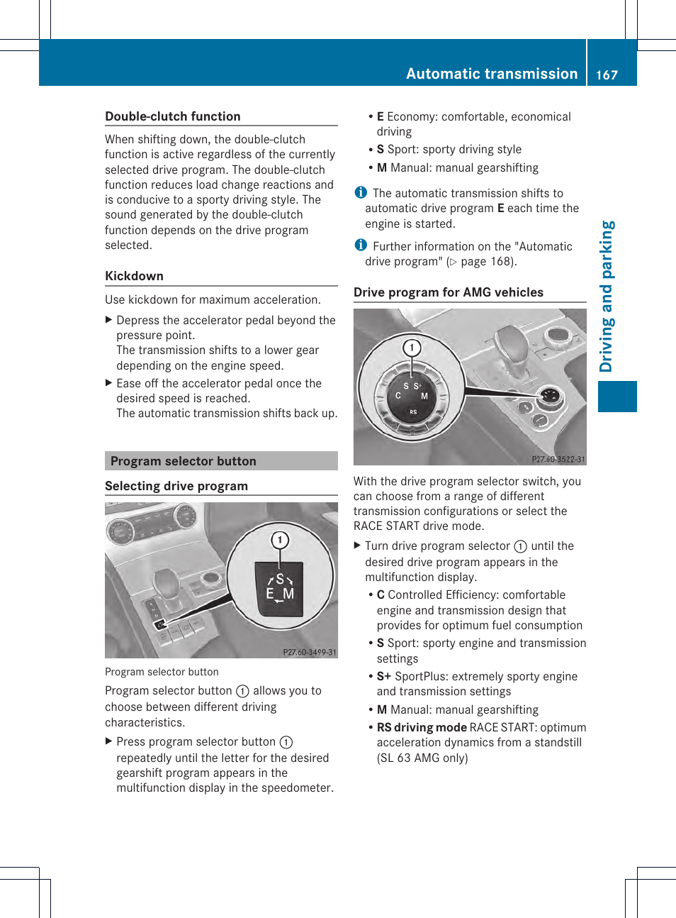 Driving and parking, Automatic transmission | Mercedes-Benz SL-Class 2013 Owners Manual User Manual | Page 169 / 590