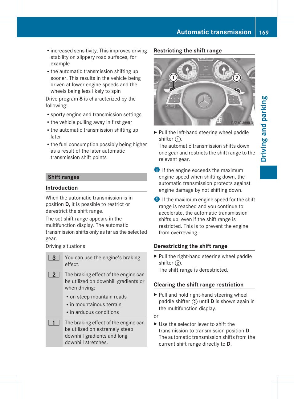 Driving and parking, Automatic transmission | Mercedes-Benz SL-Class 2013 Owners Manual User Manual | Page 171 / 590