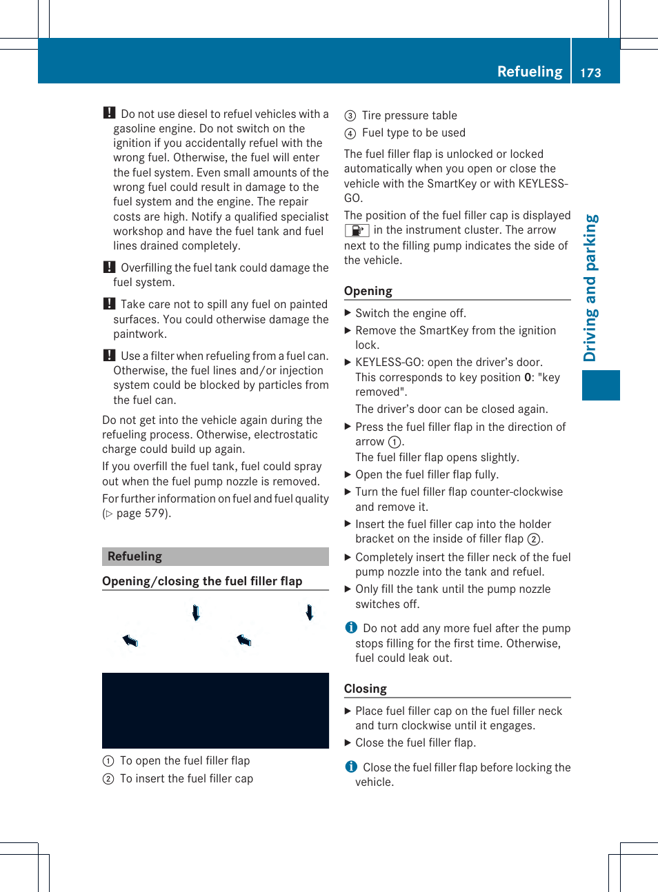 Driving and parking, Refueling | Mercedes-Benz SL-Class 2013 Owners Manual User Manual | Page 175 / 590