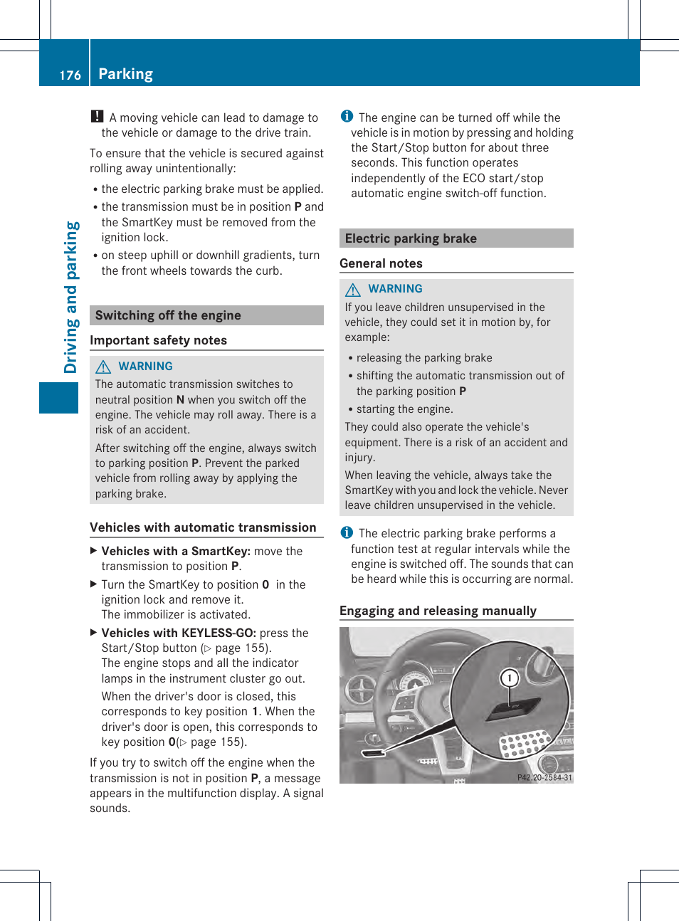 Driving and parking, Parking | Mercedes-Benz SL-Class 2013 Owners Manual User Manual | Page 178 / 590