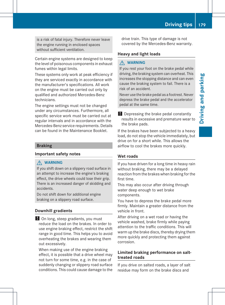 Driving and parking, Driving tips | Mercedes-Benz SL-Class 2013 Owners Manual User Manual | Page 181 / 590