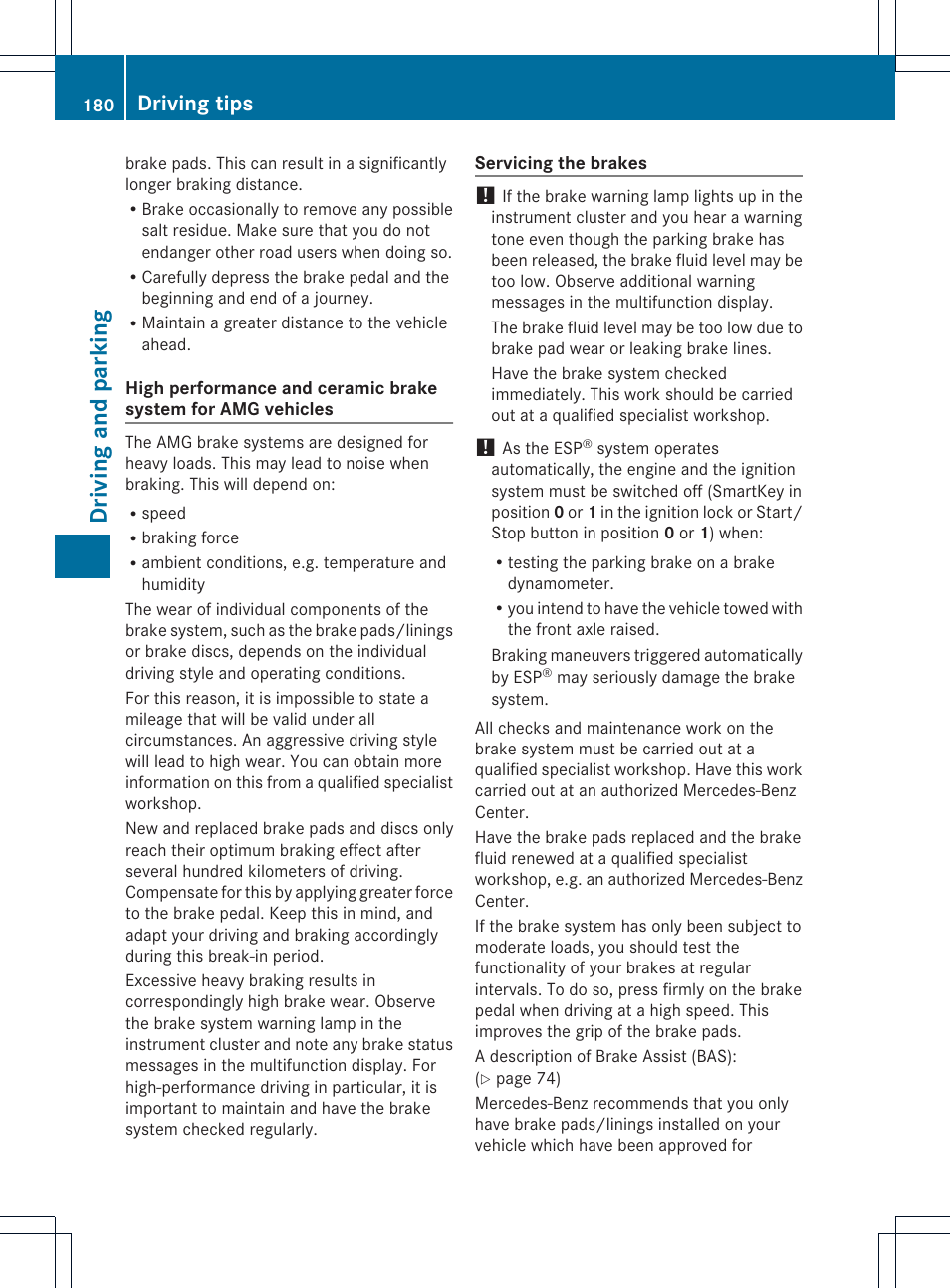 Driving and parking, Driving tips | Mercedes-Benz SL-Class 2013 Owners Manual User Manual | Page 182 / 590
