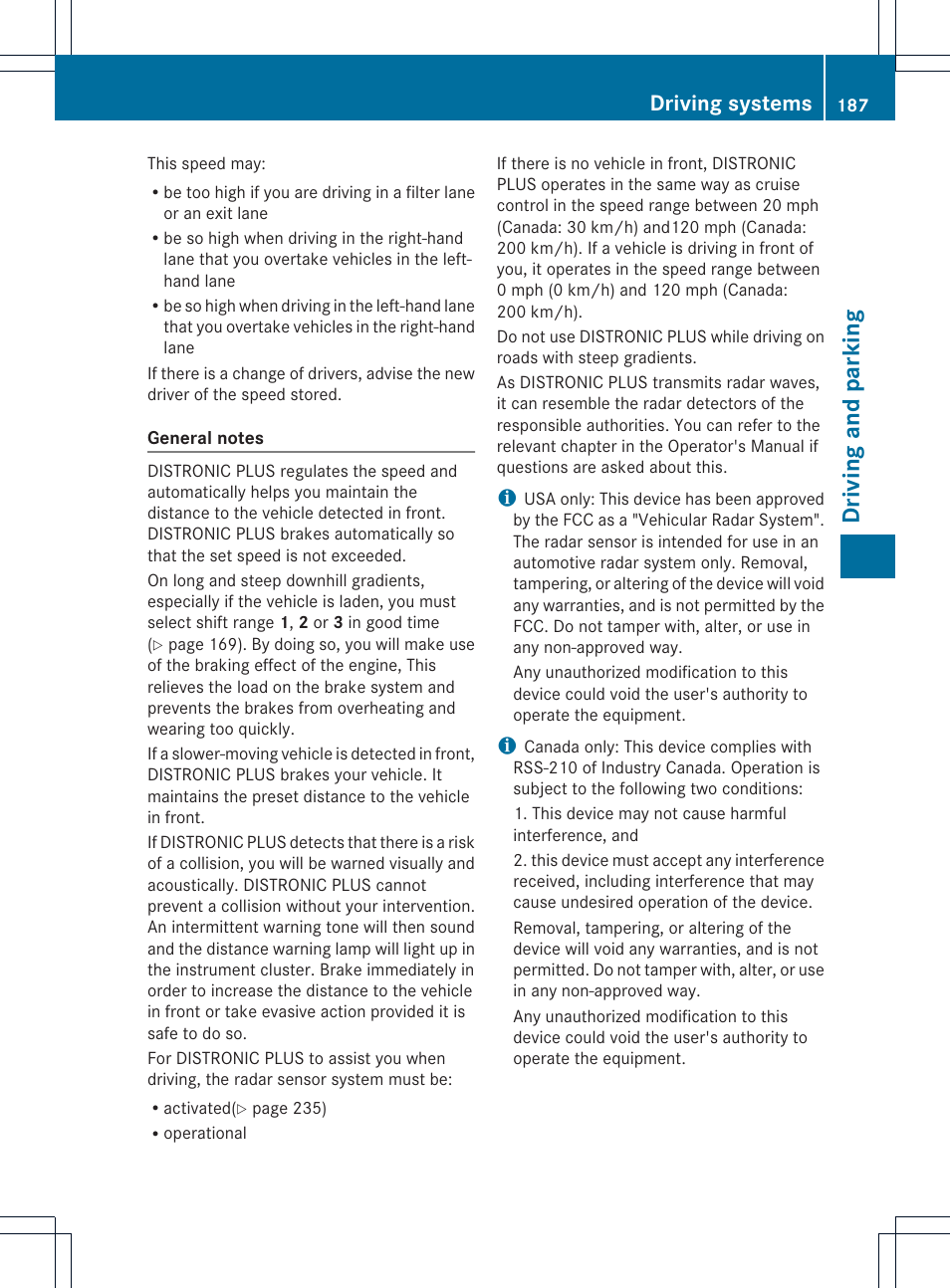 Driving and parking, Driving systems | Mercedes-Benz SL-Class 2013 Owners Manual User Manual | Page 189 / 590