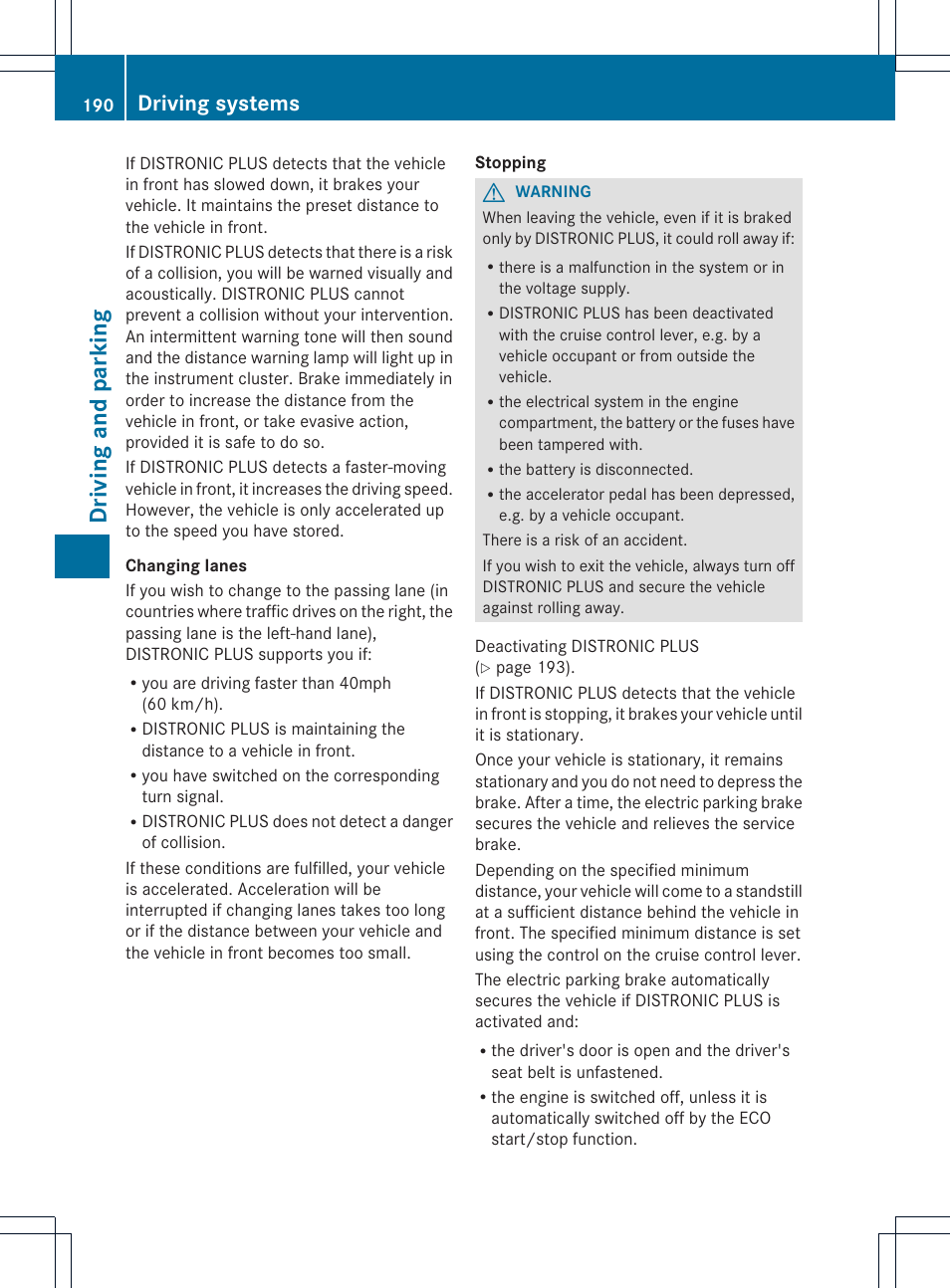 Driving and parking, Driving systems | Mercedes-Benz SL-Class 2013 Owners Manual User Manual | Page 192 / 590