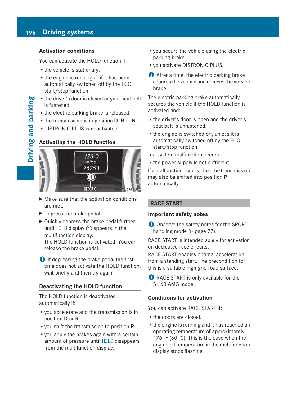 Driving and parking, Driving systems | Mercedes-Benz SL-Class 2013 Owners Manual User Manual | Page 198 / 590