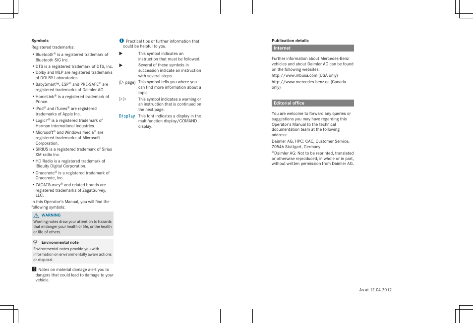 Mercedes-Benz SL-Class 2013 Owners Manual User Manual | Page 2 / 590