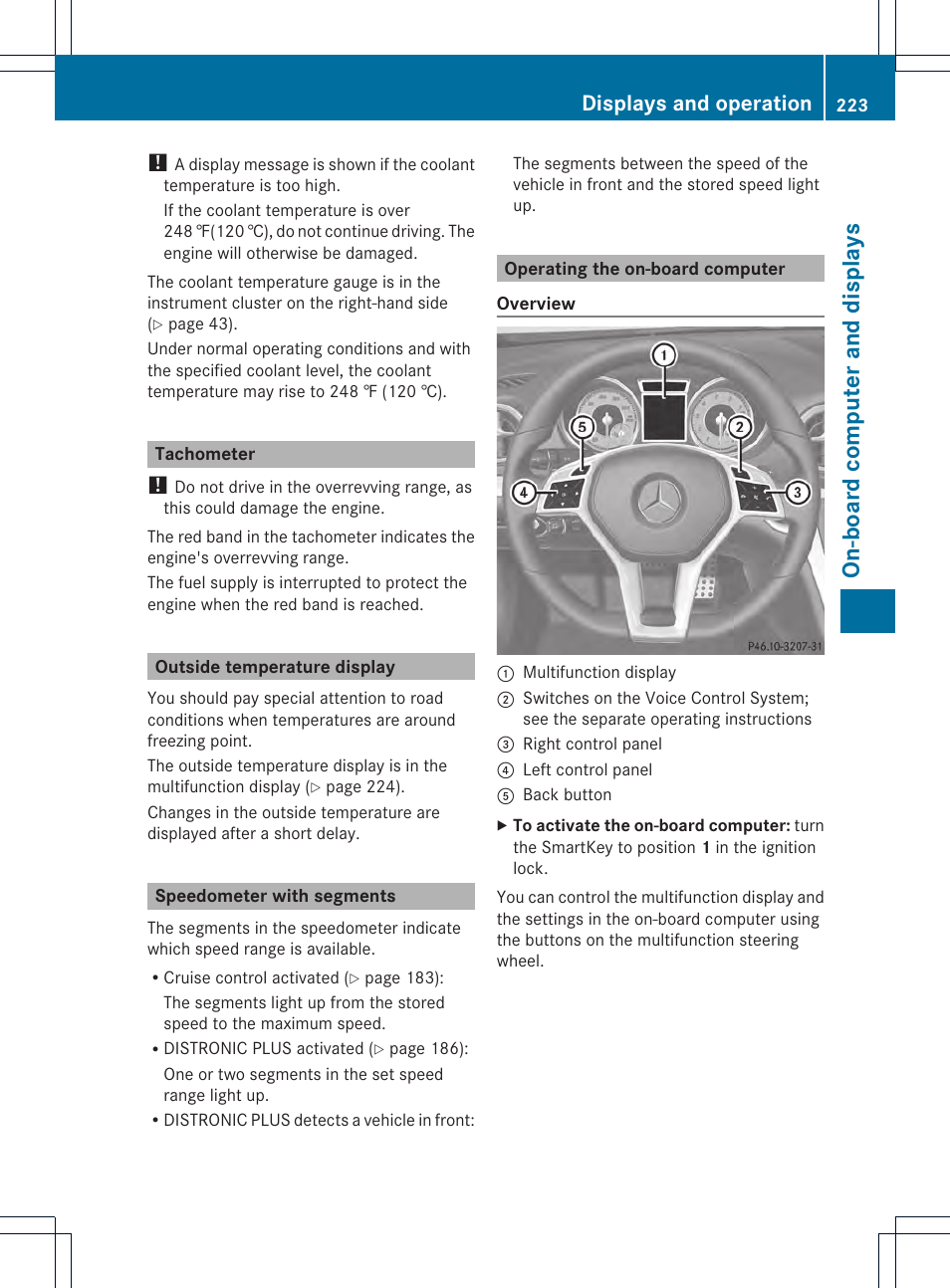 On-bo ard comput er and displays, Displays and operation | Mercedes-Benz SL-Class 2013 Owners Manual User Manual | Page 225 / 590
