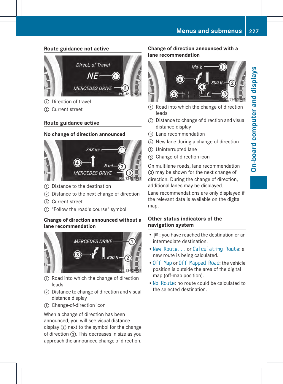 On-board computer and displays, Menus and submenus | Mercedes-Benz SL-Class 2013 Owners Manual User Manual | Page 229 / 590