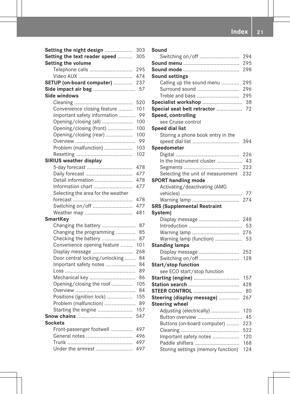 Index | Mercedes-Benz SL-Class 2013 Owners Manual User Manual | Page 23 / 590