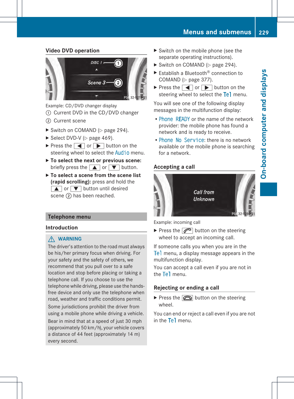 On-b oard comput er and display s, Menus and submenus | Mercedes-Benz SL-Class 2013 Owners Manual User Manual | Page 231 / 590