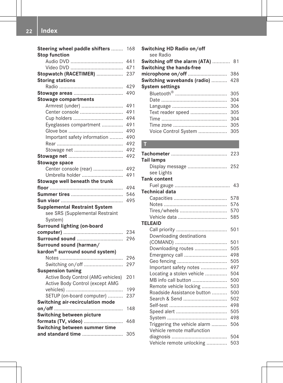 Index | Mercedes-Benz SL-Class 2013 Owners Manual User Manual | Page 24 / 590