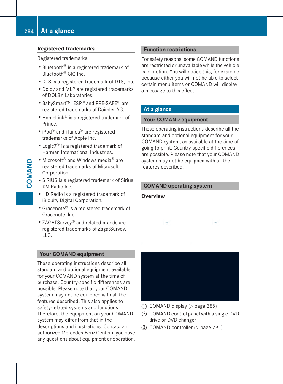 Coman d, At a glance | Mercedes-Benz SL-Class 2013 Owners Manual User Manual | Page 286 / 590