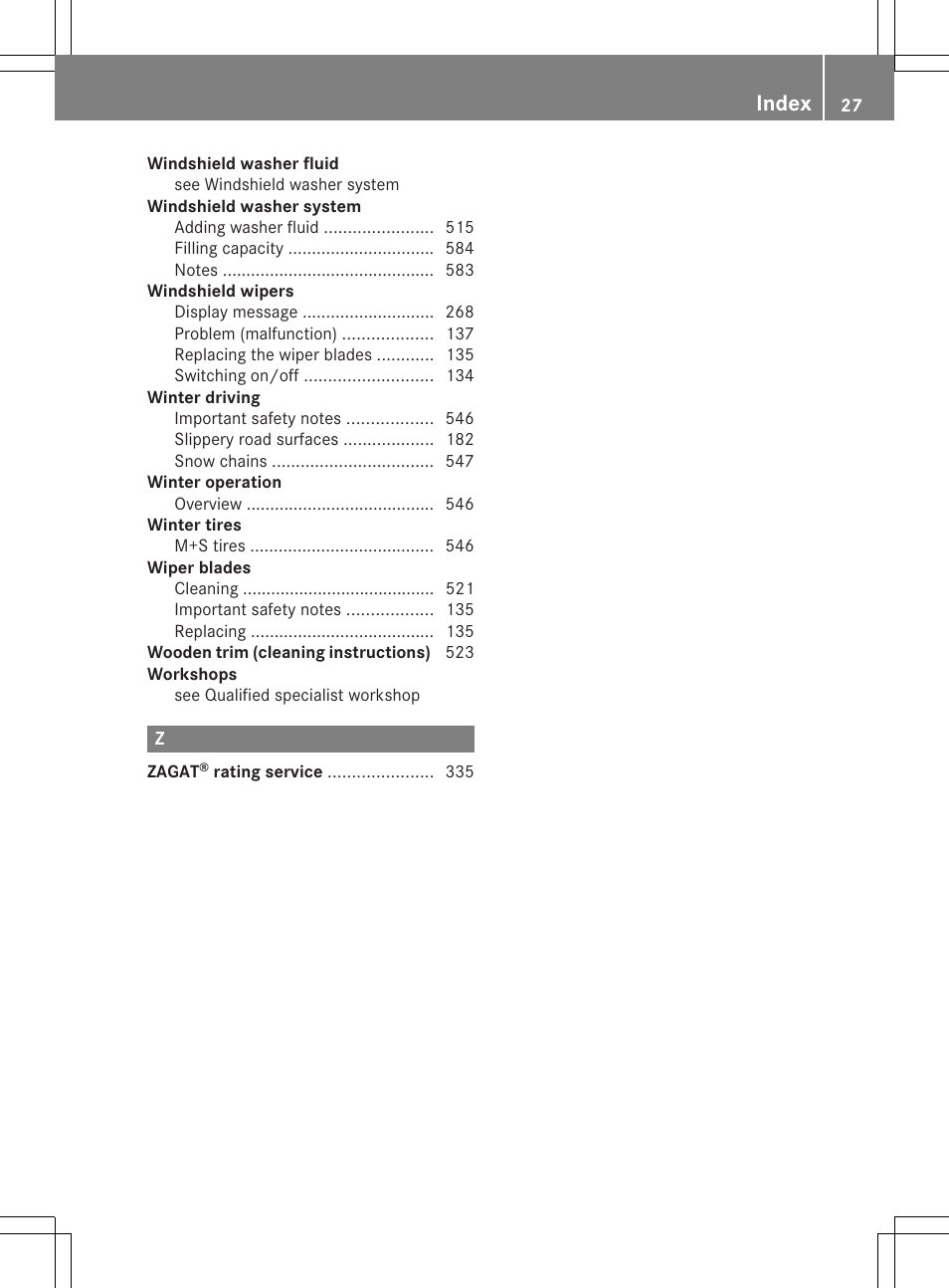 Index | Mercedes-Benz SL-Class 2013 Owners Manual User Manual | Page 29 / 590
