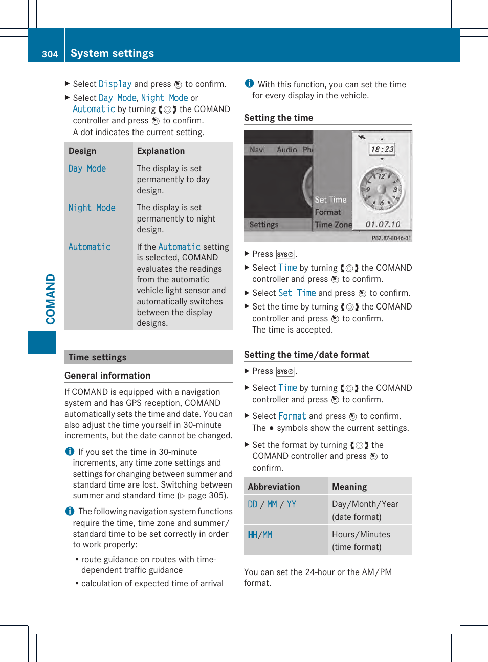 Comand, System settings | Mercedes-Benz SL-Class 2013 Owners Manual User Manual | Page 306 / 590