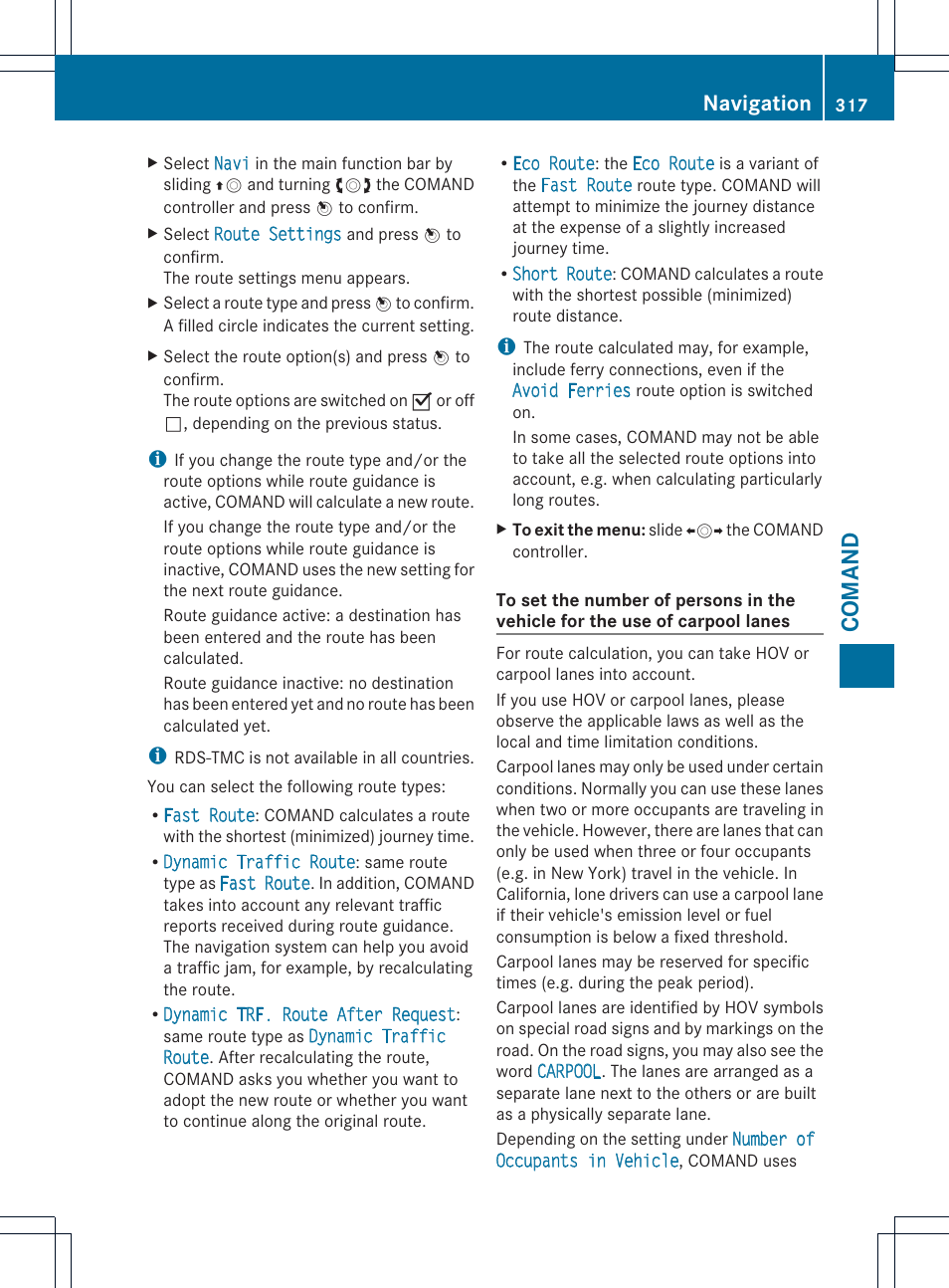 Comand, Navigation | Mercedes-Benz SL-Class 2013 Owners Manual User Manual | Page 319 / 590