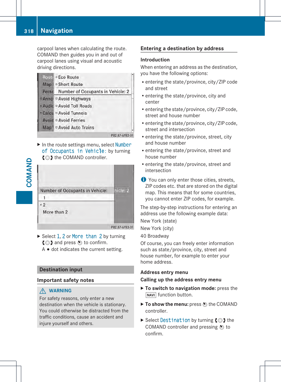 Comand, Navigation | Mercedes-Benz SL-Class 2013 Owners Manual User Manual | Page 320 / 590