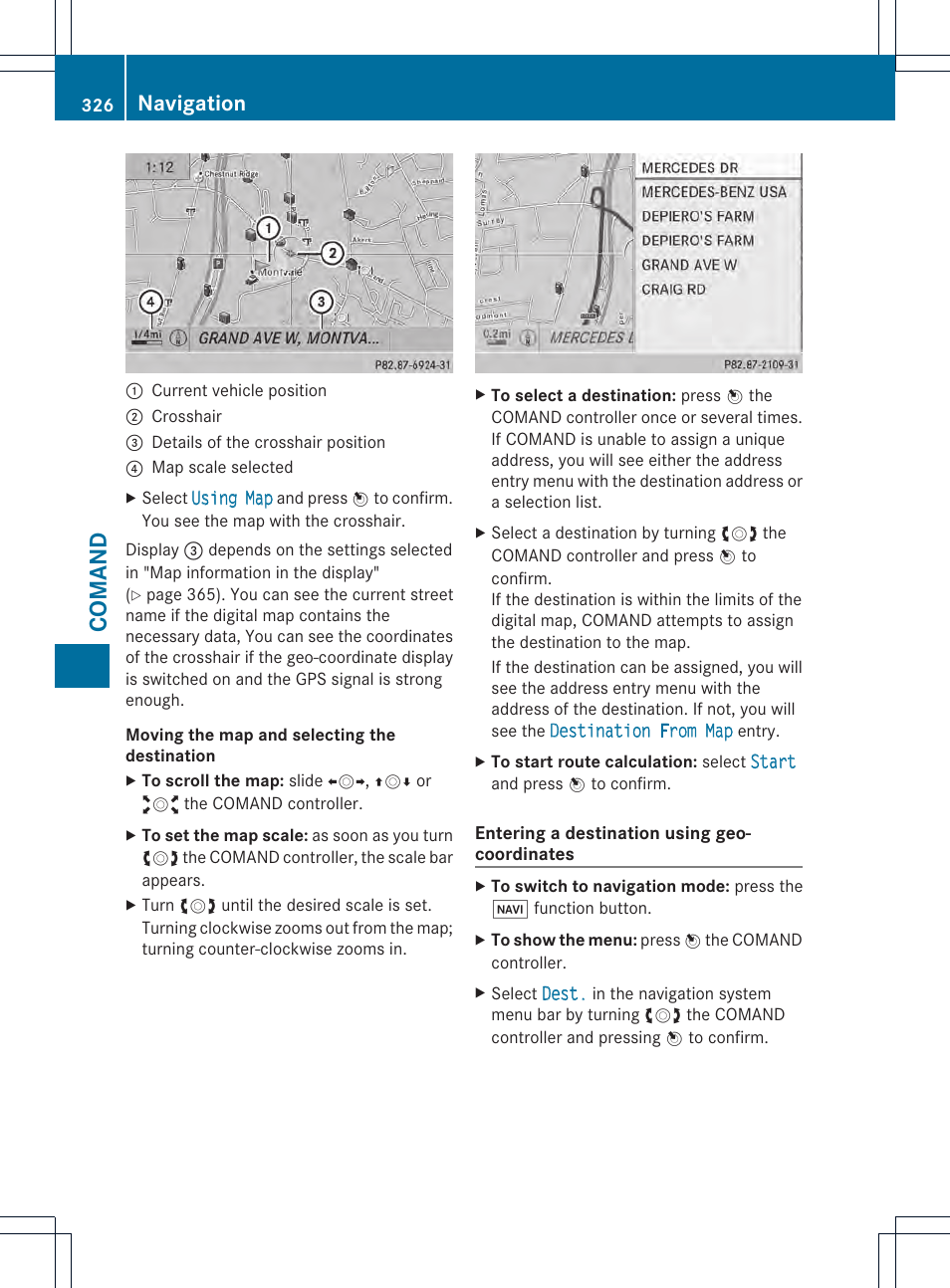 Coman d, Navigation | Mercedes-Benz SL-Class 2013 Owners Manual User Manual | Page 328 / 590
