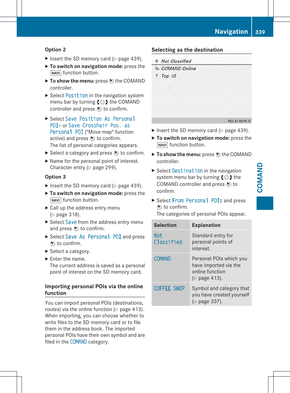 Comand, Navigation | Mercedes-Benz SL-Class 2013 Owners Manual User Manual | Page 341 / 590