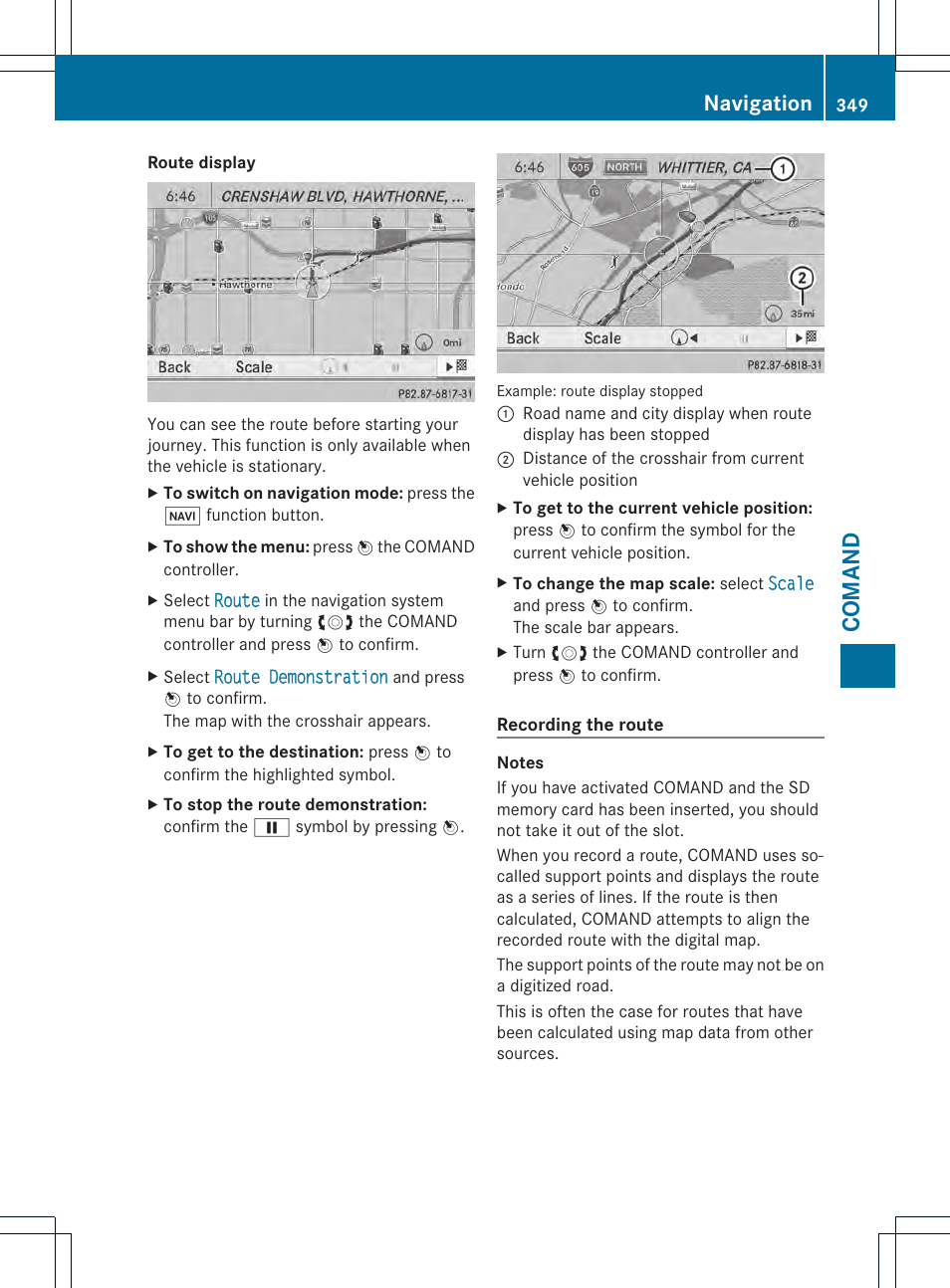 Comand, Navigation | Mercedes-Benz SL-Class 2013 Owners Manual User Manual | Page 351 / 590