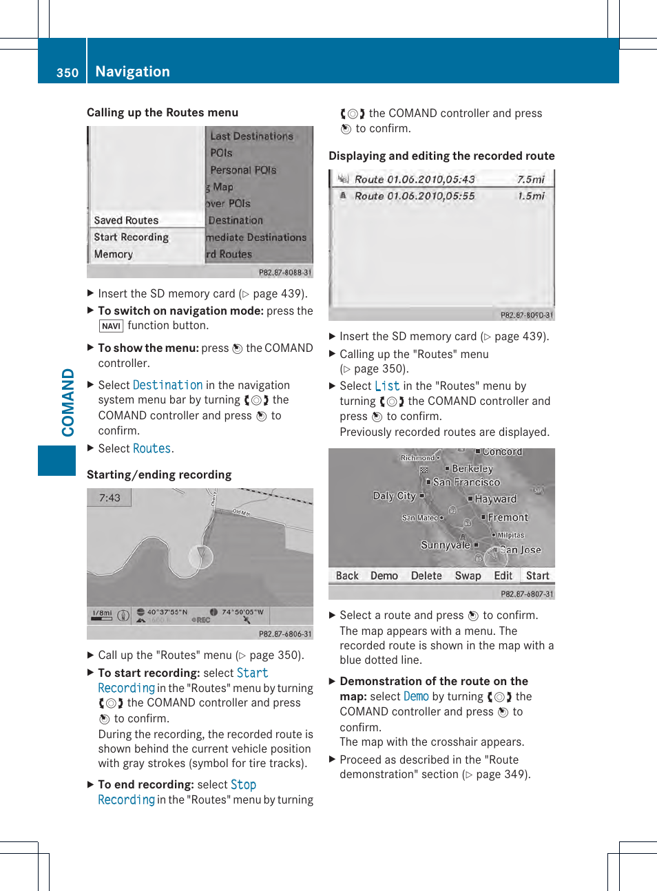 Comand, Navigation | Mercedes-Benz SL-Class 2013 Owners Manual User Manual | Page 352 / 590