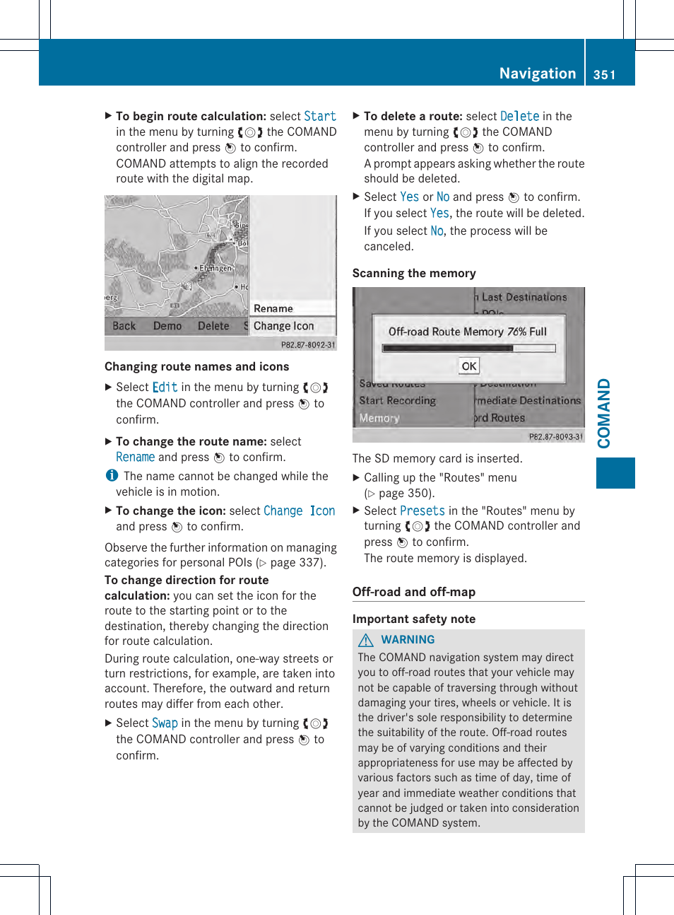 Comand, Navigation | Mercedes-Benz SL-Class 2013 Owners Manual User Manual | Page 353 / 590