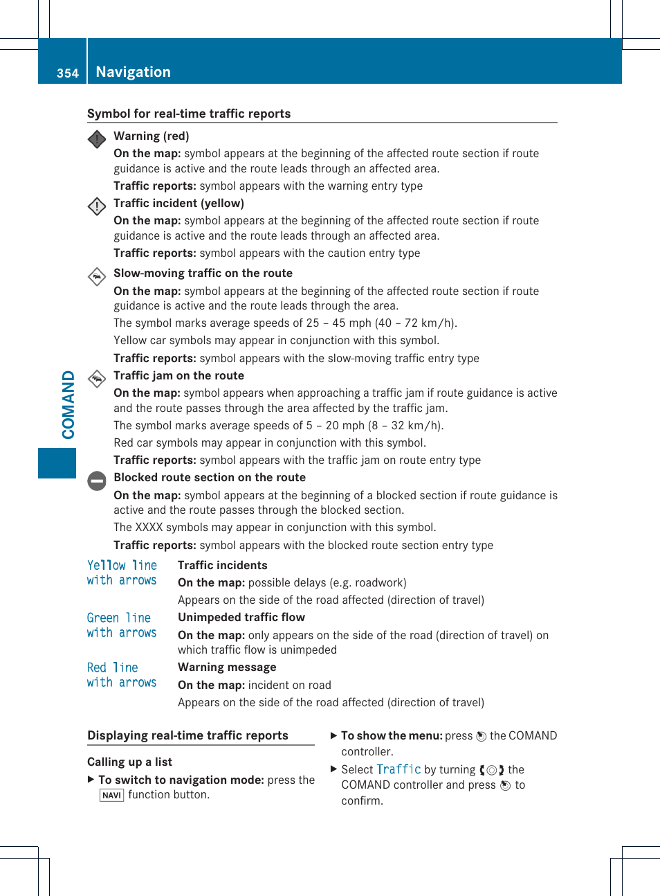 Comand, Navigation | Mercedes-Benz SL-Class 2013 Owners Manual User Manual | Page 356 / 590